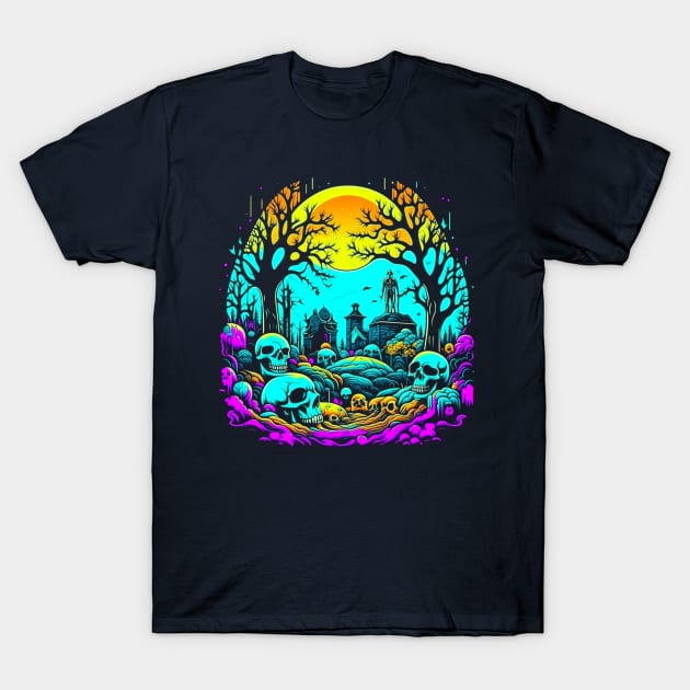 Night In The Graveyard of Skulls, Macabre T-Shirt by vystudio